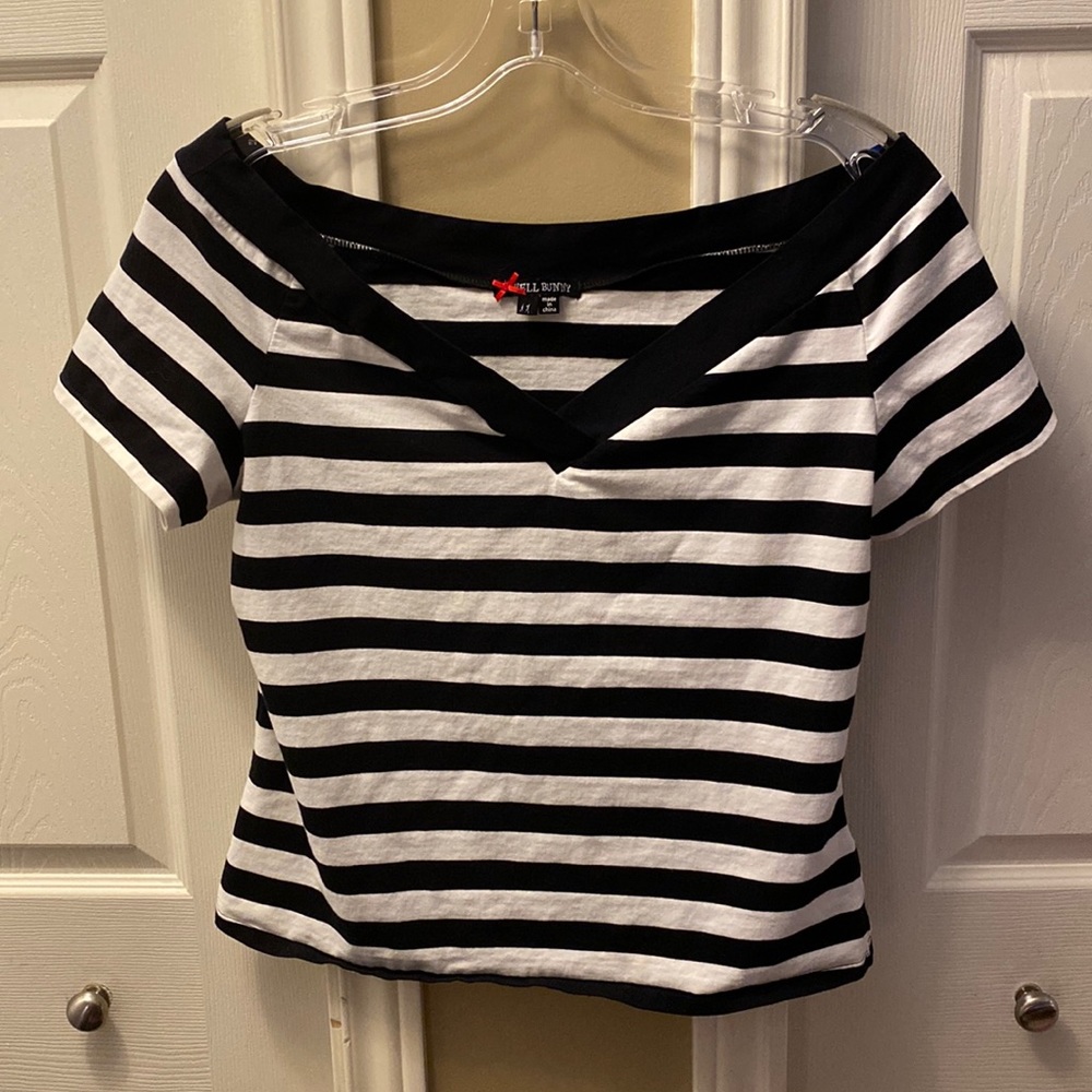 Hell Bunny black and white striped shirt Size XXL